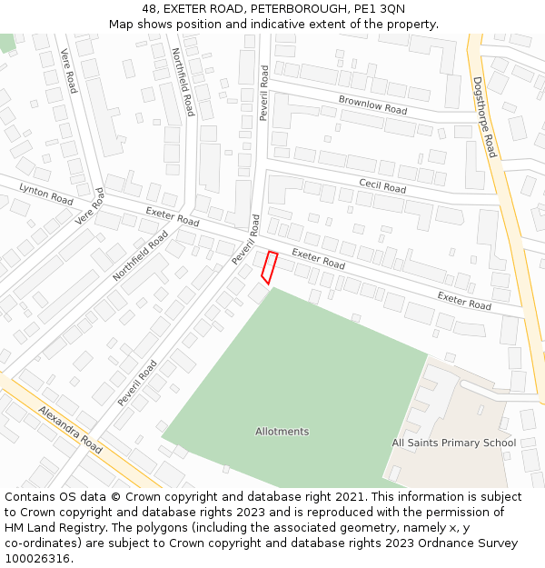 48, EXETER ROAD, PETERBOROUGH, PE1 3QN: Location map and indicative extent of plot