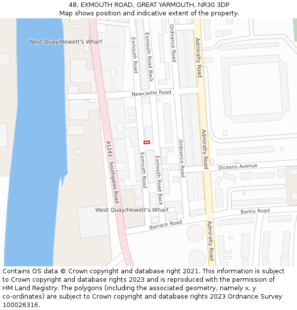 48, EXMOUTH ROAD, GREAT YARMOUTH, NR30 3DP: Location map and indicative extent of plot