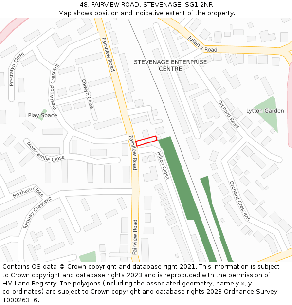 48, FAIRVIEW ROAD, STEVENAGE, SG1 2NR: Location map and indicative extent of plot