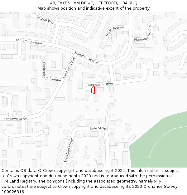 48, FAKENHAM DRIVE, HEREFORD, HR4 9UQ: Location map and indicative extent of plot