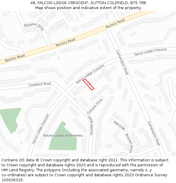 48, FALCON LODGE CRESCENT, SUTTON COLDFIELD, B75 7RB: Location map and indicative extent of plot