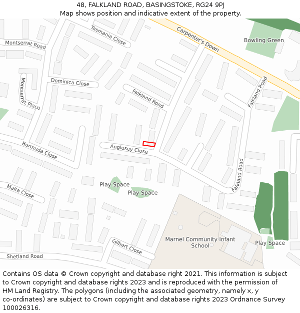 48, FALKLAND ROAD, BASINGSTOKE, RG24 9PJ: Location map and indicative extent of plot