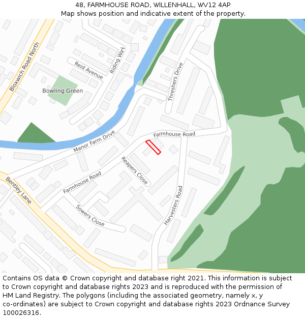 48, FARMHOUSE ROAD, WILLENHALL, WV12 4AP: Location map and indicative extent of plot