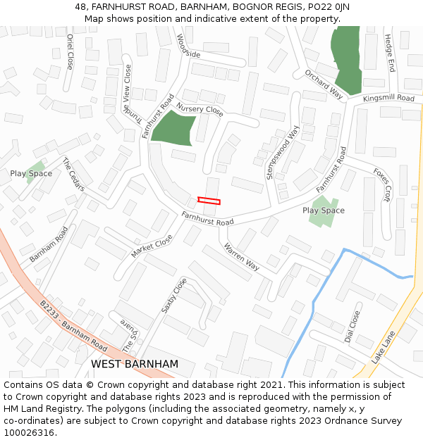 48, FARNHURST ROAD, BARNHAM, BOGNOR REGIS, PO22 0JN: Location map and indicative extent of plot