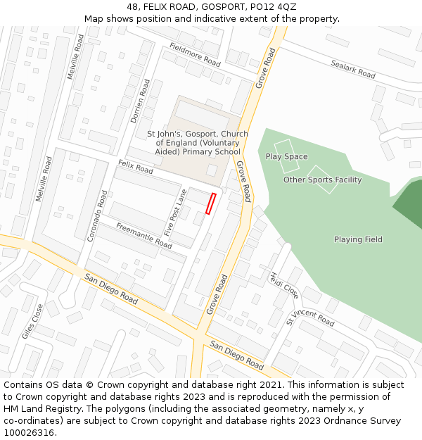 48, FELIX ROAD, GOSPORT, PO12 4QZ: Location map and indicative extent of plot