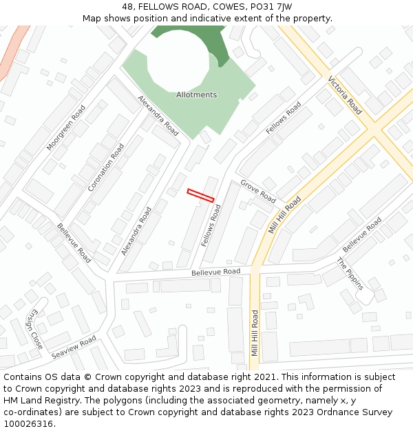 48, FELLOWS ROAD, COWES, PO31 7JW: Location map and indicative extent of plot