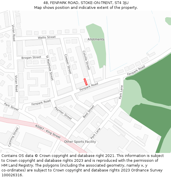 48, FENPARK ROAD, STOKE-ON-TRENT, ST4 3JU: Location map and indicative extent of plot