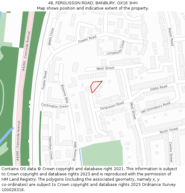 48, FERGUSSON ROAD, BANBURY, OX16 3HH: Location map and indicative extent of plot