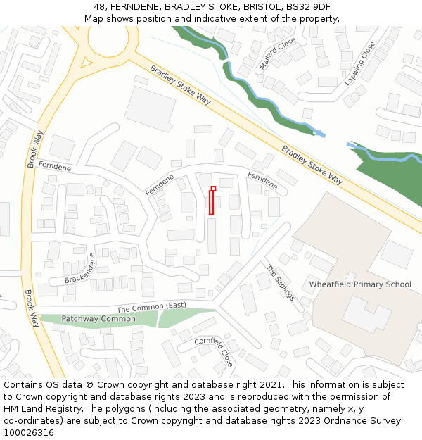 48, FERNDENE, BRADLEY STOKE, BRISTOL, BS32 9DF: Location map and indicative extent of plot