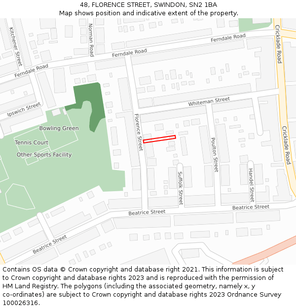 48, FLORENCE STREET, SWINDON, SN2 1BA: Location map and indicative extent of plot