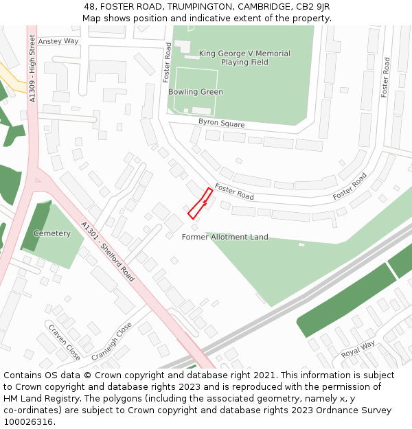 48, FOSTER ROAD, TRUMPINGTON, CAMBRIDGE, CB2 9JR: Location map and indicative extent of plot