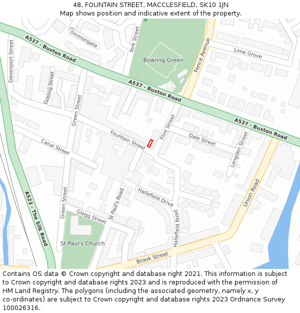 48, FOUNTAIN STREET, MACCLESFIELD, SK10 1JN: Location map and indicative extent of plot