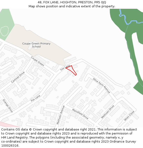 48, FOX LANE, HOGHTON, PRESTON, PR5 0JQ: Location map and indicative extent of plot