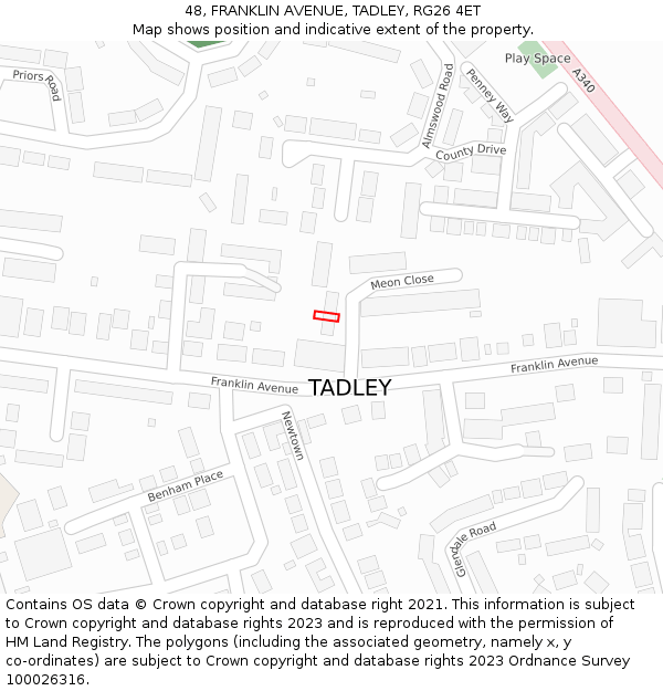 48, FRANKLIN AVENUE, TADLEY, RG26 4ET: Location map and indicative extent of plot