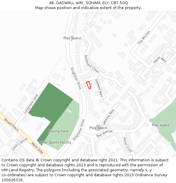 48, GADWALL WAY, SOHAM, ELY, CB7 5GQ: Location map and indicative extent of plot