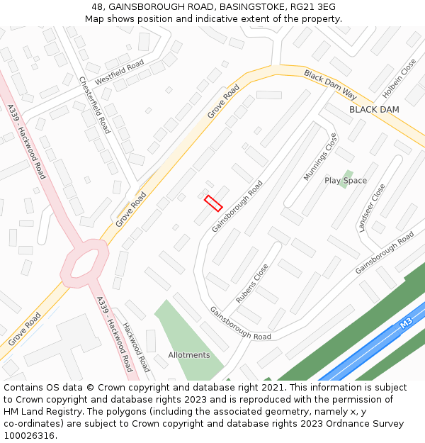 48, GAINSBOROUGH ROAD, BASINGSTOKE, RG21 3EG: Location map and indicative extent of plot