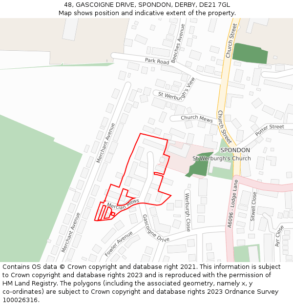 48, GASCOIGNE DRIVE, SPONDON, DERBY, DE21 7GL: Location map and indicative extent of plot