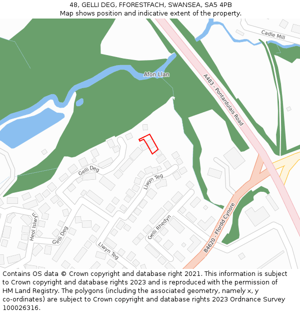 48, GELLI DEG, FFORESTFACH, SWANSEA, SA5 4PB: Location map and indicative extent of plot