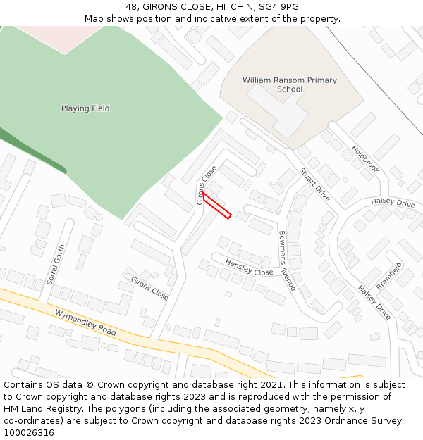 48, GIRONS CLOSE, HITCHIN, SG4 9PG: Location map and indicative extent of plot