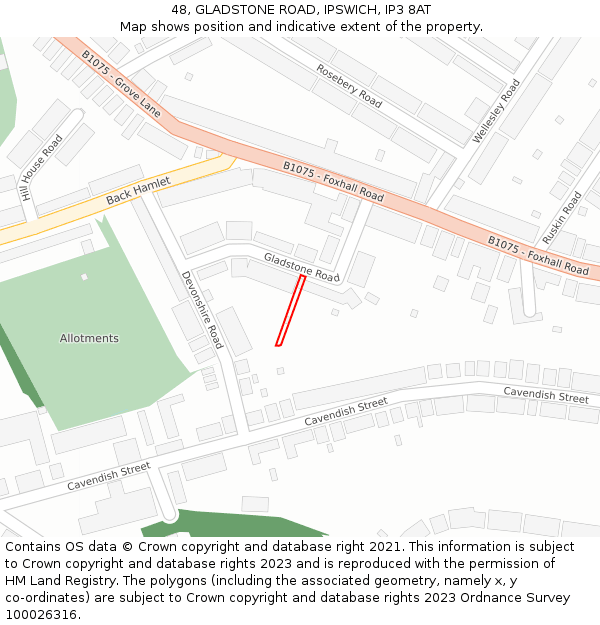 48, GLADSTONE ROAD, IPSWICH, IP3 8AT: Location map and indicative extent of plot