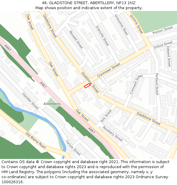 48, GLADSTONE STREET, ABERTILLERY, NP13 1NZ: Location map and indicative extent of plot