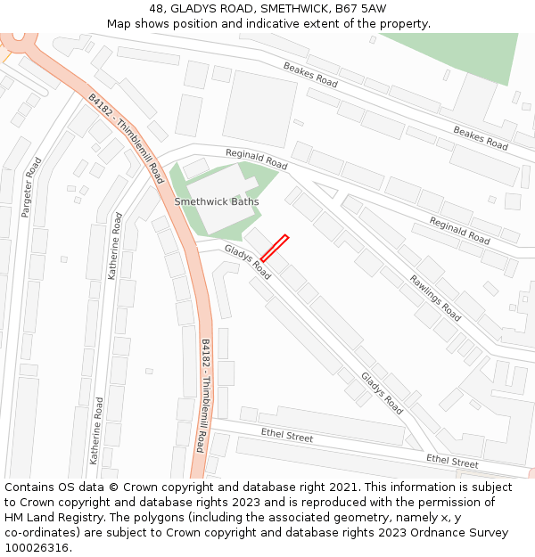 48, GLADYS ROAD, SMETHWICK, B67 5AW: Location map and indicative extent of plot