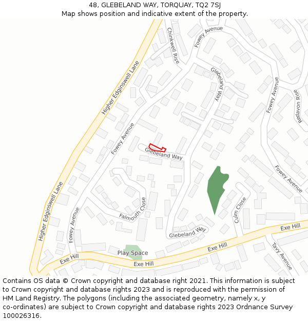 48, GLEBELAND WAY, TORQUAY, TQ2 7SJ: Location map and indicative extent of plot