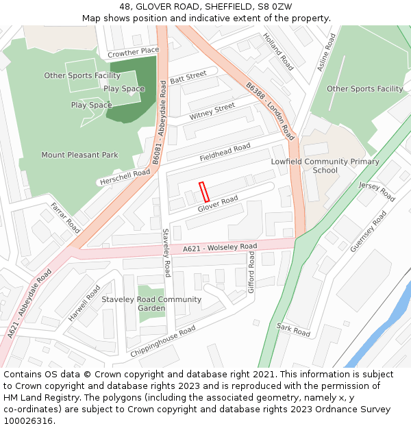 48, GLOVER ROAD, SHEFFIELD, S8 0ZW: Location map and indicative extent of plot