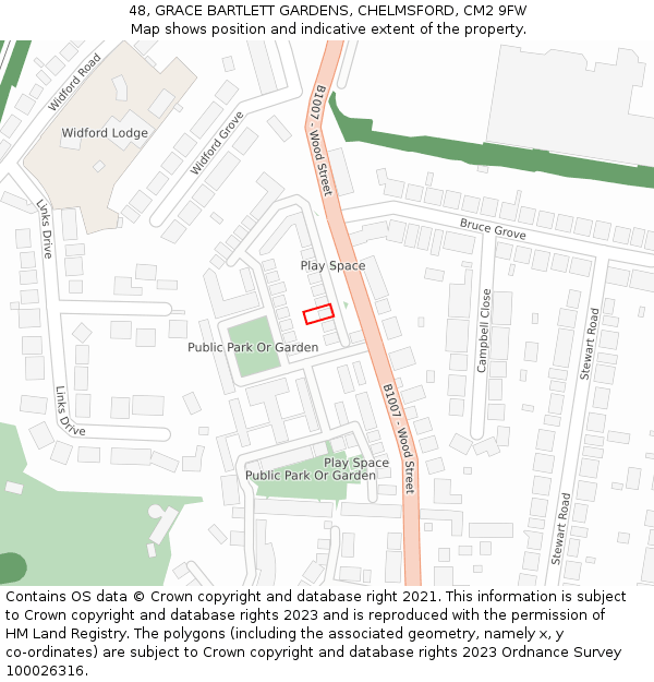 48, GRACE BARTLETT GARDENS, CHELMSFORD, CM2 9FW: Location map and indicative extent of plot