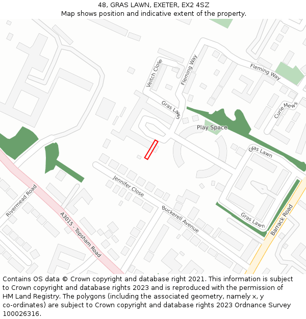 48, GRAS LAWN, EXETER, EX2 4SZ: Location map and indicative extent of plot