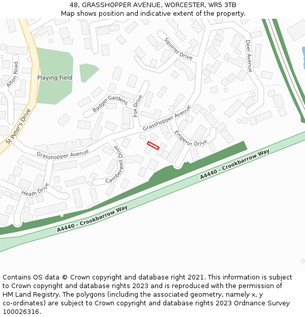 48, GRASSHOPPER AVENUE, WORCESTER, WR5 3TB: Location map and indicative extent of plot