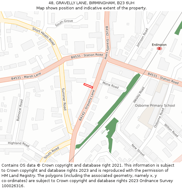48, GRAVELLY LANE, BIRMINGHAM, B23 6UH: Location map and indicative extent of plot