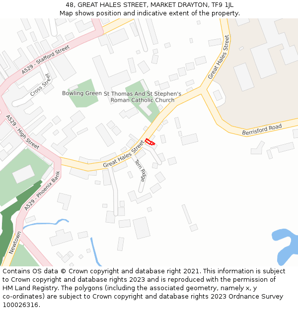 48, GREAT HALES STREET, MARKET DRAYTON, TF9 1JL: Location map and indicative extent of plot