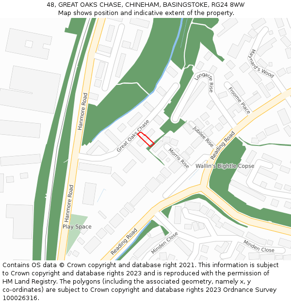 48, GREAT OAKS CHASE, CHINEHAM, BASINGSTOKE, RG24 8WW: Location map and indicative extent of plot