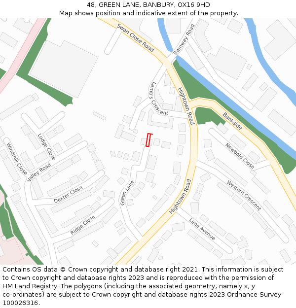 48, GREEN LANE, BANBURY, OX16 9HD: Location map and indicative extent of plot