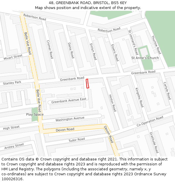 48, GREENBANK ROAD, BRISTOL, BS5 6EY: Location map and indicative extent of plot