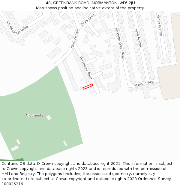 48, GREENBANK ROAD, NORMANTON, WF6 2JU: Location map and indicative extent of plot