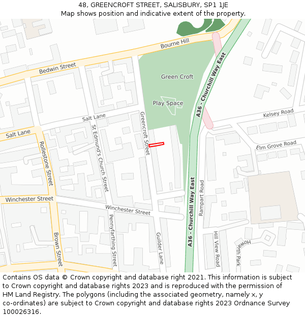 48, GREENCROFT STREET, SALISBURY, SP1 1JE: Location map and indicative extent of plot