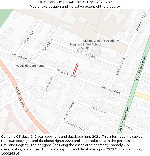 48, GROSVENOR ROAD, SKEGNESS, PE25 2DD: Location map and indicative extent of plot
