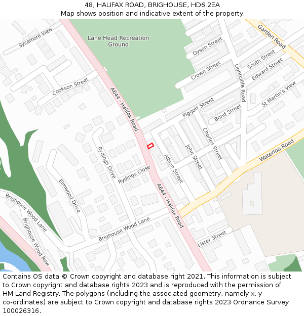 48, HALIFAX ROAD, BRIGHOUSE, HD6 2EA: Location map and indicative extent of plot