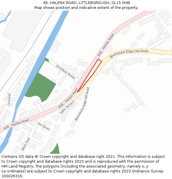 48, HALIFAX ROAD, LITTLEBOROUGH, OL15 0HB: Location map and indicative extent of plot