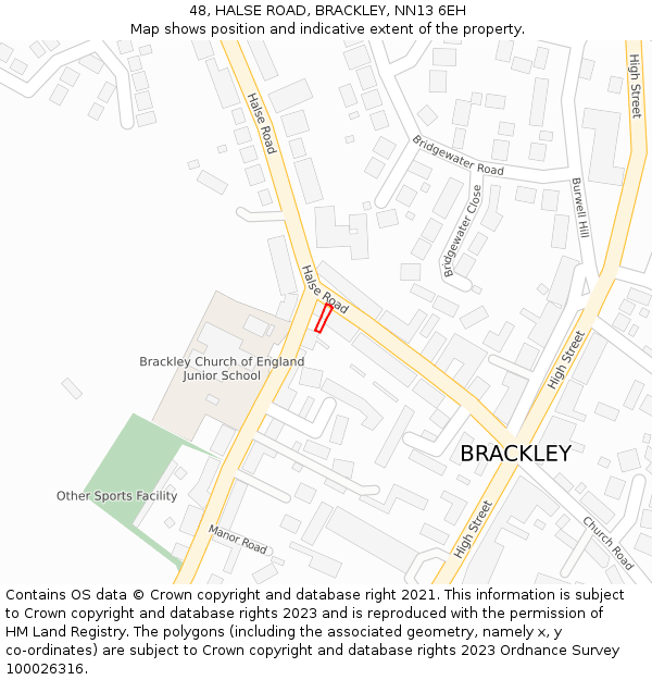 48, HALSE ROAD, BRACKLEY, NN13 6EH: Location map and indicative extent of plot