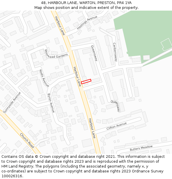 48, HARBOUR LANE, WARTON, PRESTON, PR4 1YA: Location map and indicative extent of plot