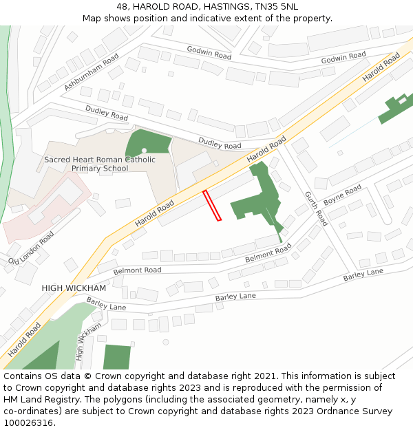 48, HAROLD ROAD, HASTINGS, TN35 5NL: Location map and indicative extent of plot