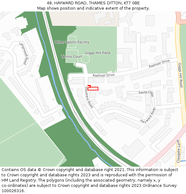48, HAYWARD ROAD, THAMES DITTON, KT7 0BE: Location map and indicative extent of plot