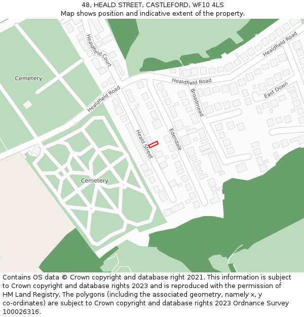 48, HEALD STREET, CASTLEFORD, WF10 4LS: Location map and indicative extent of plot