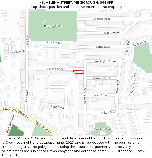 48, HELENA STREET, MEXBOROUGH, S64 9PF: Location map and indicative extent of plot