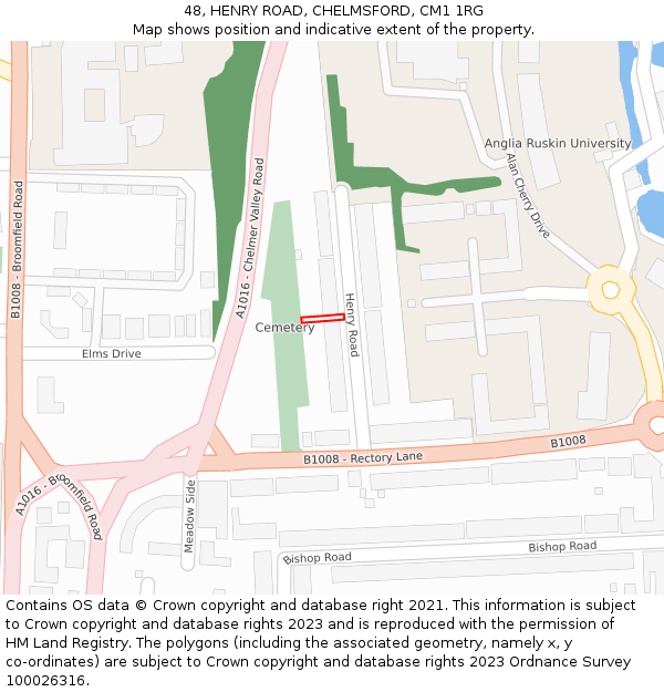 48, HENRY ROAD, CHELMSFORD, CM1 1RG: Location map and indicative extent of plot