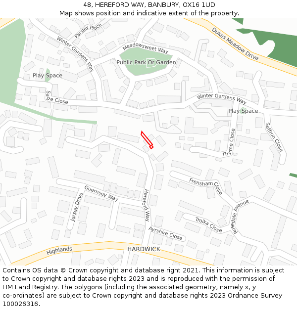 48, HEREFORD WAY, BANBURY, OX16 1UD: Location map and indicative extent of plot