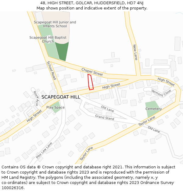 48, HIGH STREET, GOLCAR, HUDDERSFIELD, HD7 4NJ: Location map and indicative extent of plot